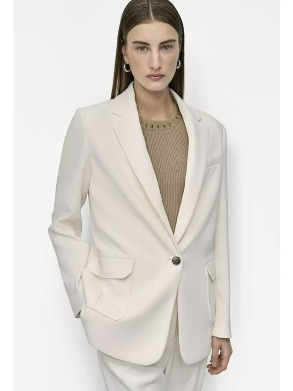 DKNY Aero Crepe White One Button Blazer Size 10 New